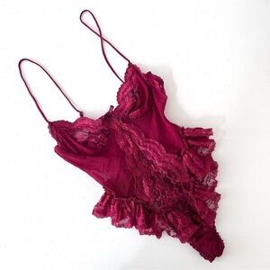 Red Lacy Bodysuit Nighty Size Medium Sexy Coquette Dark Feminine Gothic Cottage